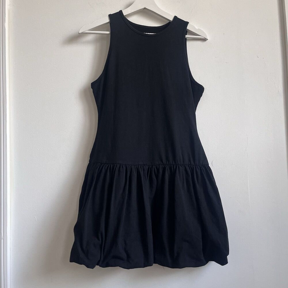 Vtg Arden B Tank Mini Black Dress Bubble Hem  Sz Large Y2K Minimalist